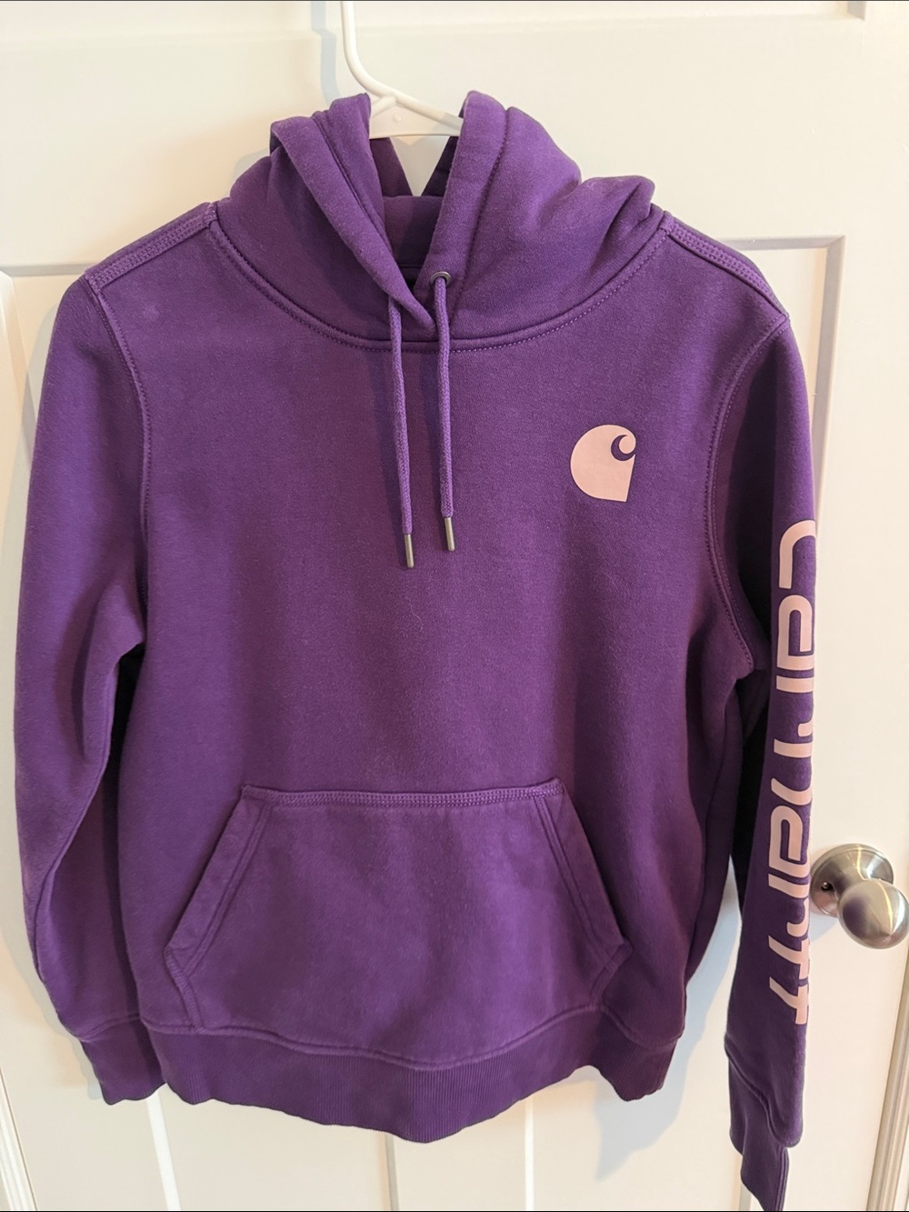 Carhartt Purple Logo Pullover Hoodie with Pink Accents -  size Small